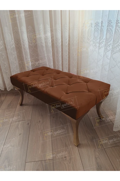 aldagelsin Kapitoneli Ayak Ucu Kapı Önü Antre Bench Puf Gold Ayak (100*45) Kahve 100 x 40 ürün görseli 1