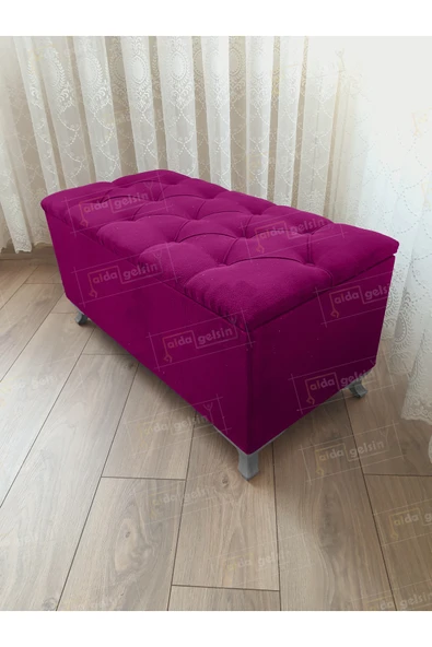 aldagelsin Lüks Sandıklı Kapitoneli Ayakucu Puf Bench 110 cm Gümüş Ayak Mor 110 x 42 ürün görseli 1