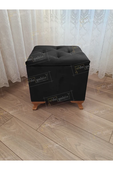 aldagelsin Lüks Sandıklı Tabure Puf 45 x 45 cm Ceviz Ayak Siyah 45 x 45 ürün görseli 1