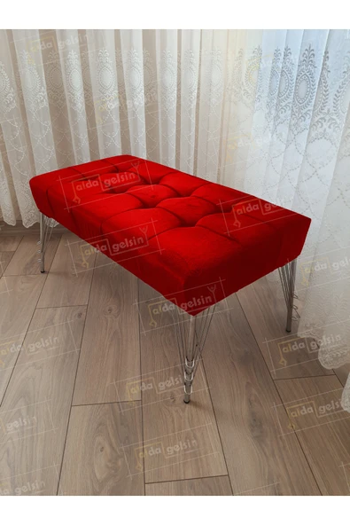 aldagelsin Modern Dilim Puf Ayakucu Puf Gümüş Metal Ayak (100*45) Kırmızı 100 x 40 ürün görseli 1