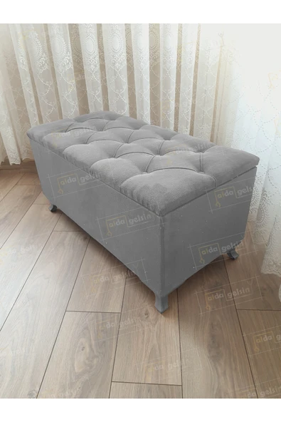 aldagelsin Lüks Sandıklı Kapitoneli Ayakucu Puf Bench 110 cm Gümüş Ayak Gri 110 x 42 ürün görseli 1