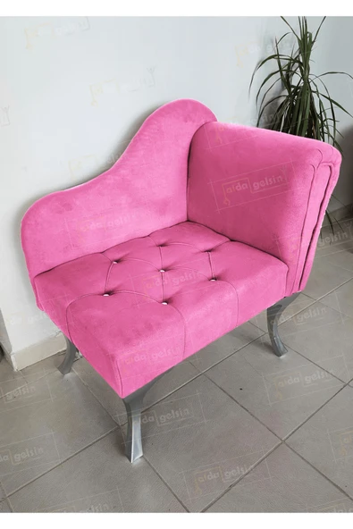 aldagelsin Yeni Model Ters Kol Tekli Köşe Koltuğu Josefin Bench Gümüş Ayak Pembe 75 x 45 ürün görseli 1