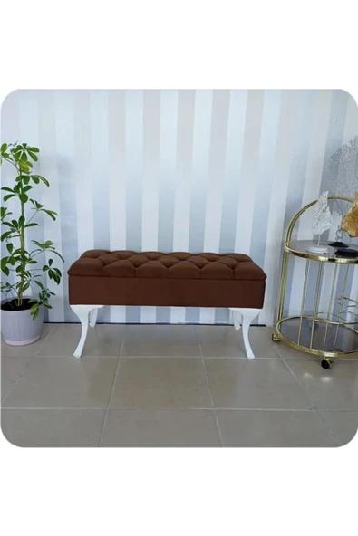 aldagelsin Lüks Yarım Sandıklı Kapitoneli Dekoratif Puf Kahve 90 x 45 ürün görseli 1