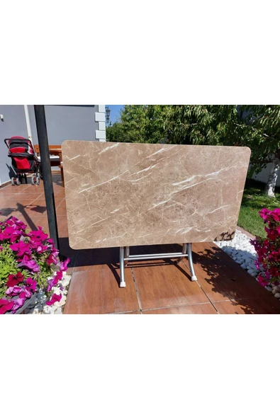 aldagelsin B & B MOBİLYA Dekoratif Katlanır Masa Bahçe Ve Çalışma Masası 70*120 KAHVERENGİ MASA Kahve Mermer ürün görseli 1