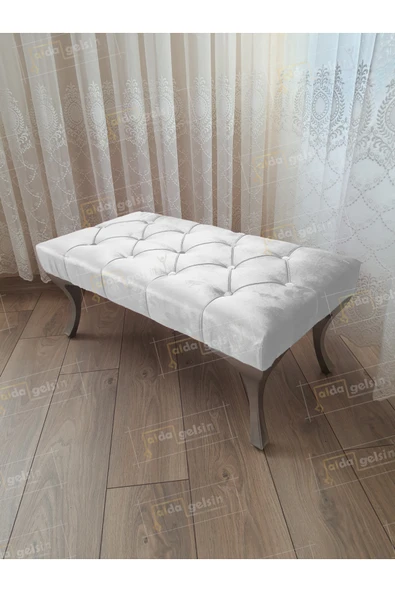 aldagelsin Kapitoneli Ayak Ucu Kapı Önü Antre Bench Puf GümüşAyak (120*45) Beyaz 120 x 45 ürün görseli 1