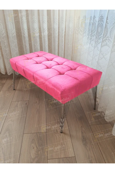 aldagelsin Modern Dilim Puf Ayakucu Puf Gümüş Metal Ayak (90*45) Pembe 90 x 43 ürün görseli 1