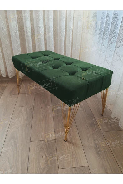 aldagelsin Modern Dilim Puf Ayakucu Puf Gold Metal Ayak (90*45) Yeşil 90 x 43 ürün görseli 1
