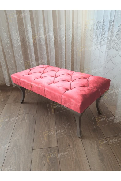 aldagelsin Kapitoneli Ayak Ucu Kapı Önü Antre Bench Puf Gümüş Ayak (90*45) Pembe 90 x 45 ürün görseli 1