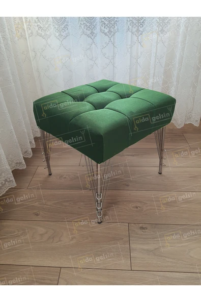 aldagelsin Modern Dilim Puf Ayakucu Puf Gümüş Metal Ayak (45*45) Yeşil 45 x 45 ürün görseli 1