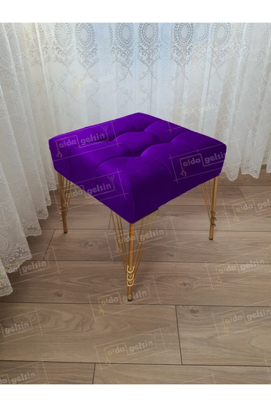 aldagelsin Modern Dilim Puf Ayakucu Puf Gold Metal Ayak (45*45) Lila 45 x 45 ürün görseli 1