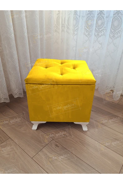 aldagelsin Lüks Sandıklı Tabure Puf 45 x 45 cm Sarı 45 x 45 ürün görseli 1