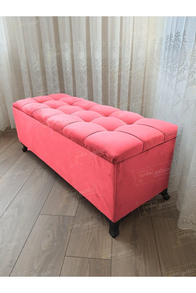 aldagelsin Çizgi Kapitoneli Sandıklı Puf  100 cm Siyah Ayak Pembe 100 x 40 ürün görseli 1