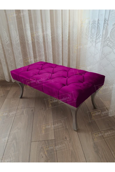 aldagelsin Kapitoneli Ayak Ucu Kapı Önü Antre Bench Puf Gümüş Ayak (90*45) Mor 90 x 45 ürün görseli 1