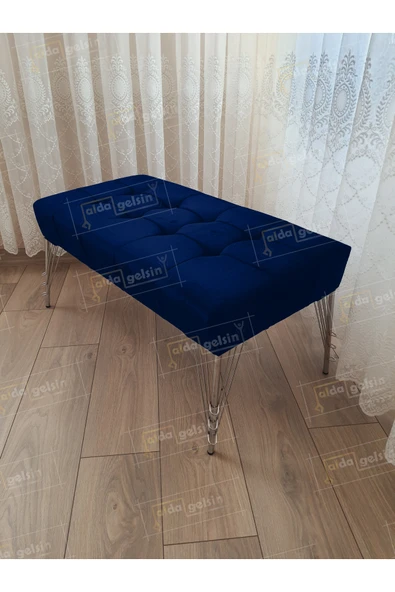 aldagelsin Modern Dilim Puf Ayakucu Puf Gümüş Metal Ayak (90*45) Lacivert 90 x 43 ürün görseli 1