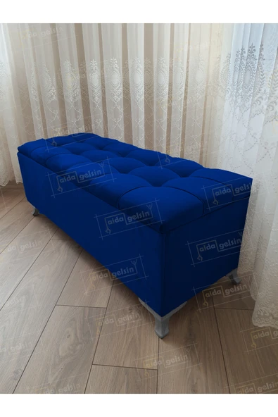 aldagelsin Çizgi Kapitoneli Sandıklı Puf  100 cm Gümüş Ayak Lacivert 100 x 40 ürün görseli 1