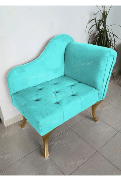 aldagelsin Yeni Model Ters Kol Tekli Köşe Koltuğu Josefin Bench Gold Ayak Turkuaz 75 x 45 ürün görseli 1