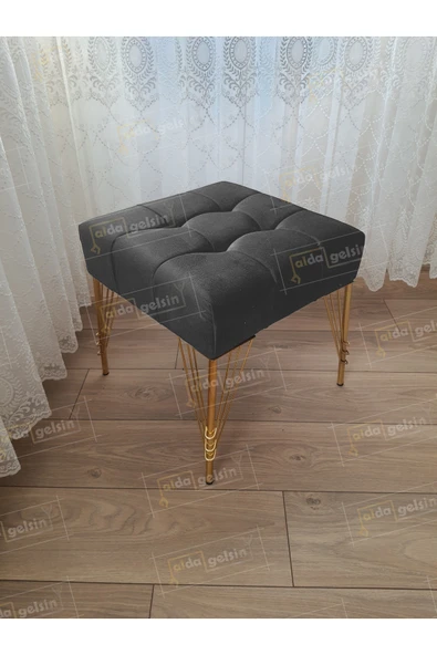 aldagelsin Modern Dilim Puf Ayakucu Puf Gold Metal Ayak (45*45) Antrasit 45 x 45 ürün görseli 1