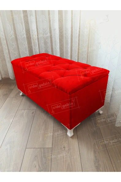 aldagelsin Lüks Sandıklı Kapitone Puf Bench Ayakucu Koltuk Kırmızı 90 x 45 ürün görseli 1