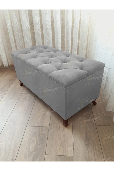 aldagelsin Lüks Sandıklı Kapitoneli Ayakucu Puf Bench 110 cm Ceviz Ayak Gri 110 x 42 ürün görseli 1