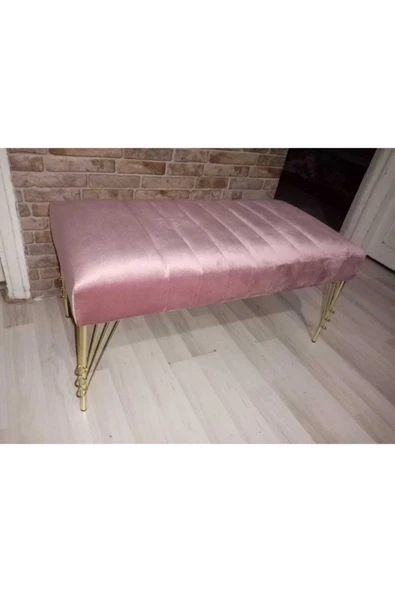 aldagelsin Modern Çizgi Model Puf Ayakucu Bench Gold Metal Ayak 120 cm Pembe 100 x 50 ürün görseli 1
