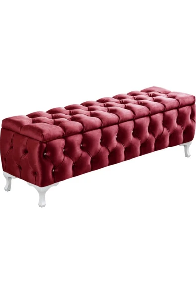 aldagelsin Lüks Sandıklı Chester Puf Bench Ayakucu Koltuk 90 Cm Bordo 90 x 45 ürün görseli 1