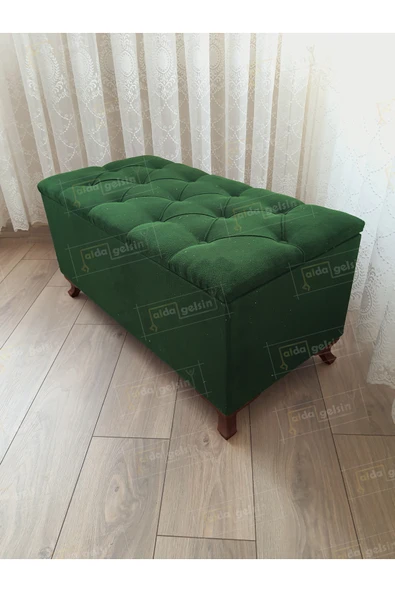 aldagelsin Lüks Sandıklı Kapitoneli Ayakucu Puf Bench 110 cm Ceviz Ayak Yeşil 110 x 42 ürün görseli 1