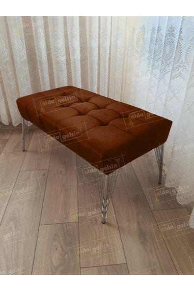 aldagelsin Modern Dilim Puf Ayakucu Puf Gümüş Metal Ayak (90*45) Kahve 90 x 43 ürün görseli 1