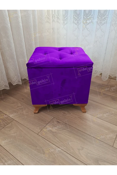 aldagelsin Lüks Sandıklı Tabure Puf 45 x 45 cm Ceviz Ayak Lila 45 x 45 ürün görseli 1
