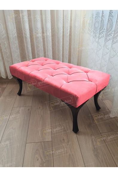 aldagelsin Kapitoneli Ayak Ucu Kapı Önü Antre Bench Puf Siyah Ayak (100*45) Pembe 100 x 40 ürün görseli 1