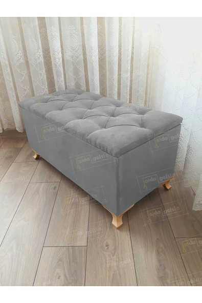 aldagelsin Lüks Sandıklı Kapitoneli Ayakucu Puf Bench 90 cm Gold Ayak Gri 90 x 45 ürün görseli 1