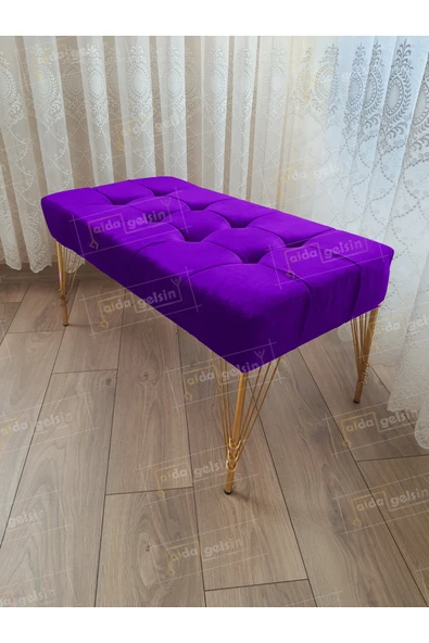 aldagelsin Modern Dilim Puf Ayakucu Puf Gold Metal Ayak (90*45) Lila 90 x 43 ürün görseli 1