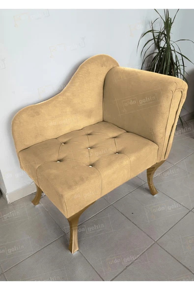 aldagelsin Yeni Model Ters Kol Tekli Köşe Koltuğu Josefin Bench Gold Ayak Vizon 75 x 45 ürün görseli 1