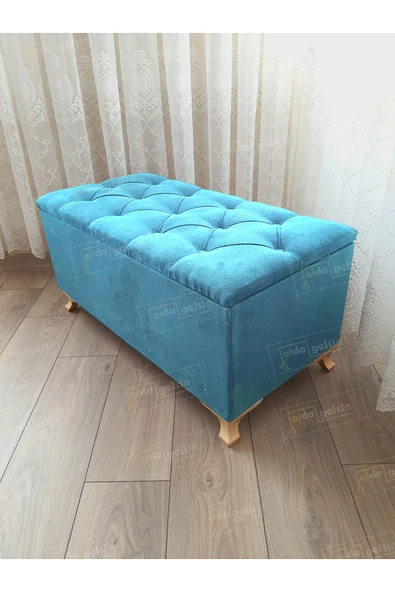 aldagelsin Lüks Sandıklı Kapitoneli Ayakucu Puf Bench 110 cm Gold Ayak Turkuaz 110 x 42 ürün görseli 1