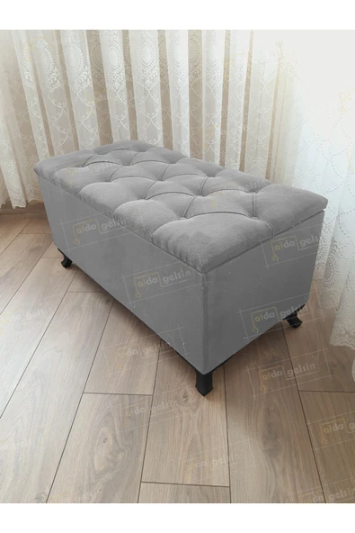 aldagelsin Lüks Sandıklı Kapitoneli Ayakucu Puf Bench 90 cm Siyah Ayak Gri 90 x 45 ürün görseli 1