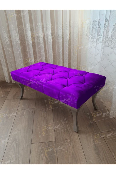 aldagelsin Kapitoneli Ayak Ucu Kapı Önü Antre Bench Puf Gümüş Ayak (110*45) Lila 110 x 40 ürün görseli 1