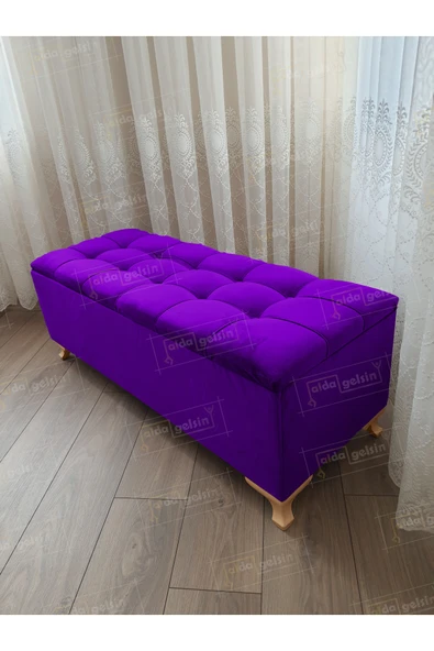 aldagelsin Lüks Çizgi Kapitoneli Sandıklı Puf Bench 120 cm Gold Ayak Lila 120 x 45 ürün görseli 1