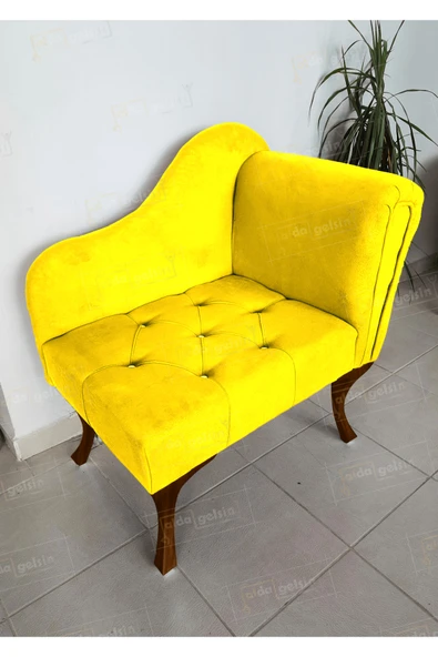 aldagelsin Yeni Model Ters Kol Tekli Köşe Koltuğu Josefin Bench Ceviz Ayak Sarı 75 x 45 ürün görseli 1