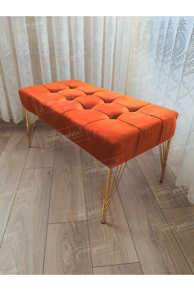 aldagelsin Modern Dilim Puf Ayakucu Puf Gold Metal Ayak (90*45) Turuncu 90 x 43 ürün görseli 1
