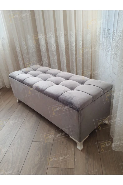 aldagelsin Lüks Çizgi Kapitoneli Sandıklı Puf Bench 110 cm Gri 110 x 42 ürün görseli 1