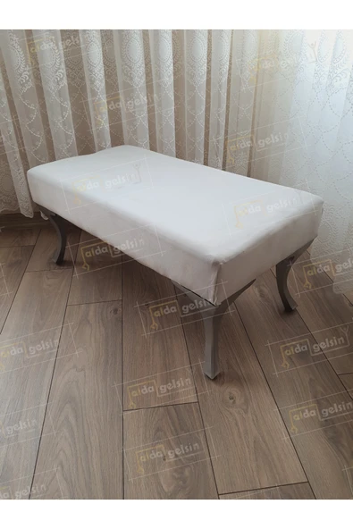 aldagelsin Ayak Ucu Kapı Önü Antre Düz Bench Puf Orta Sehpa Gümüş Ayak Beyaz 90 x 45 ürün görseli 1