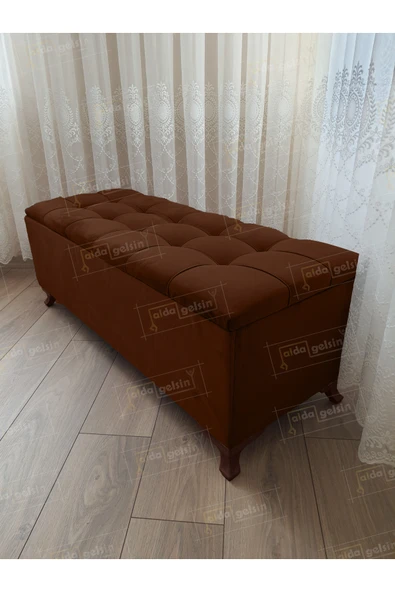 aldagelsin Çizgi Kapitoneli Sandıklı Puf  100 cm Ceviz Ayak Kahve 100 x 40 ürün görseli 1