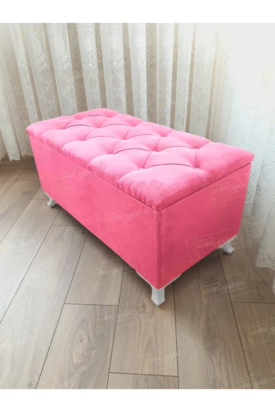 aldagelsin Lüks Sandıklı Kapitoneli Ayakucu Puf Bench 120 cm Beyaz Ayak Pembe 120 x 45 ürün görseli 1
