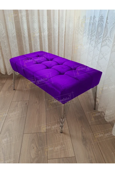 aldagelsin Modern Dilim Puf Ayakucu Puf Gümüş Metal Ayak (90*45) Lila 90 x 43 ürün görseli 1