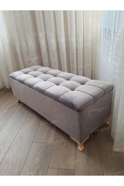 aldagelsin Lüks Çizgi Kapitoneli Sandıklı Puf Bench 120 cm Gold Ayak Gri 120 x 45 ürün görseli 1