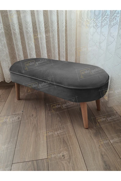 aldagelsin Ultra Lüks Oval Parrot Puf Ahşap Ayak Antrasit Gri 90 x 40 ürün görseli 1