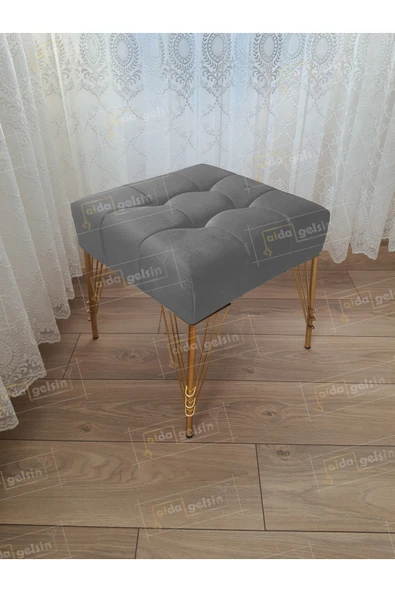 aldagelsin Modern Dilim Puf Ayakucu Puf Gold Metal Ayak (45*45) Gri 45 x 45 ürün görseli 1