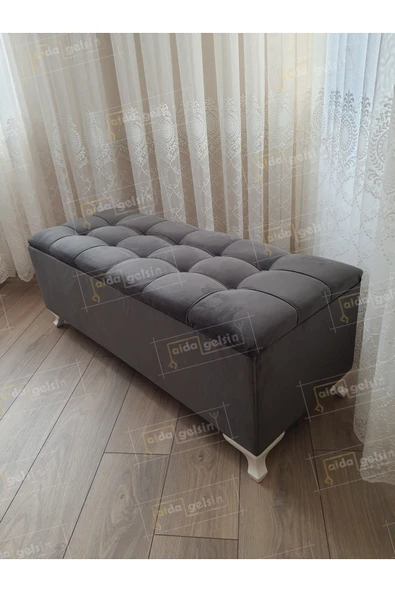 aldagelsin Çizgi Kapitoneli Sandıklı Puf Bench 100 cm Füme 120 x 45 ürün görseli 1