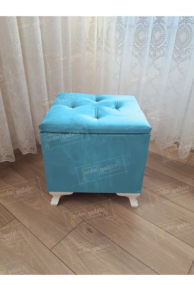 aldagelsin Lüks Sandıklı Tabure Puf 45 x 45 cm Turkuaz 45 x 45 ürün görseli 1