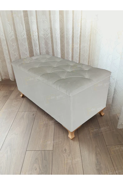 aldagelsin Çizgi Kapitoneli Sandıklı Puf  110 cm Gold Ayak Beyaz 110 x 42 ürün görseli 1