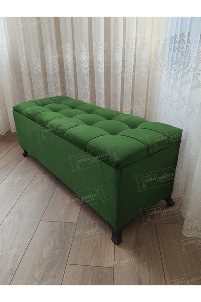 aldagelsin Çizgi Kapitoneli Sandıklı Puf  100 cm Siyah Ayak Yeşil 100 x 40 ürün görseli 1
